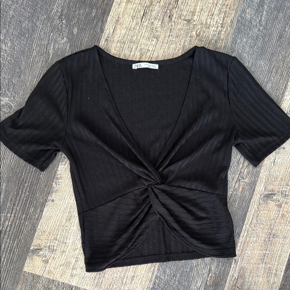 Zara Black Twist-Front Women's Top